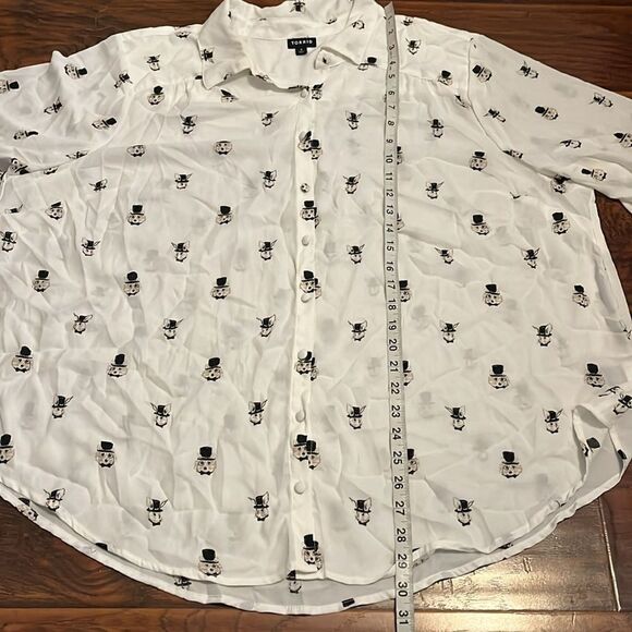 Torrid White Fox Rabbit Button Closure Semi Sheer Shirt - Picture 8 of 13